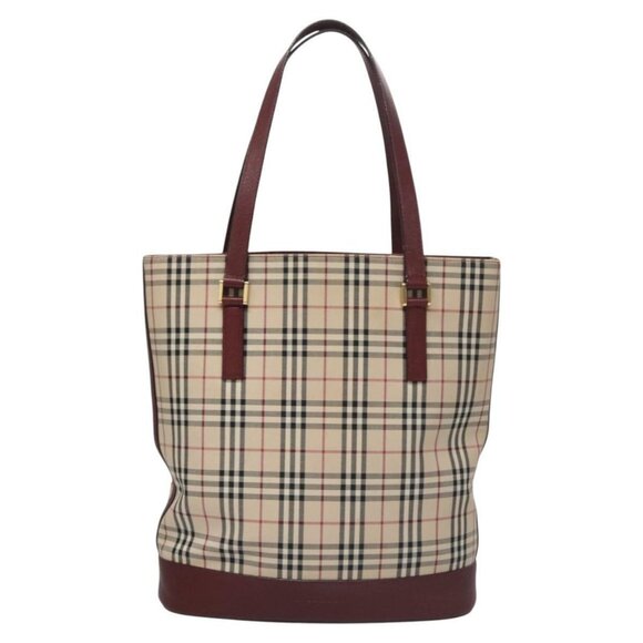 BURBERRY Nova Check Tote Bag Canvas Beige Red - Picture 12 of 15